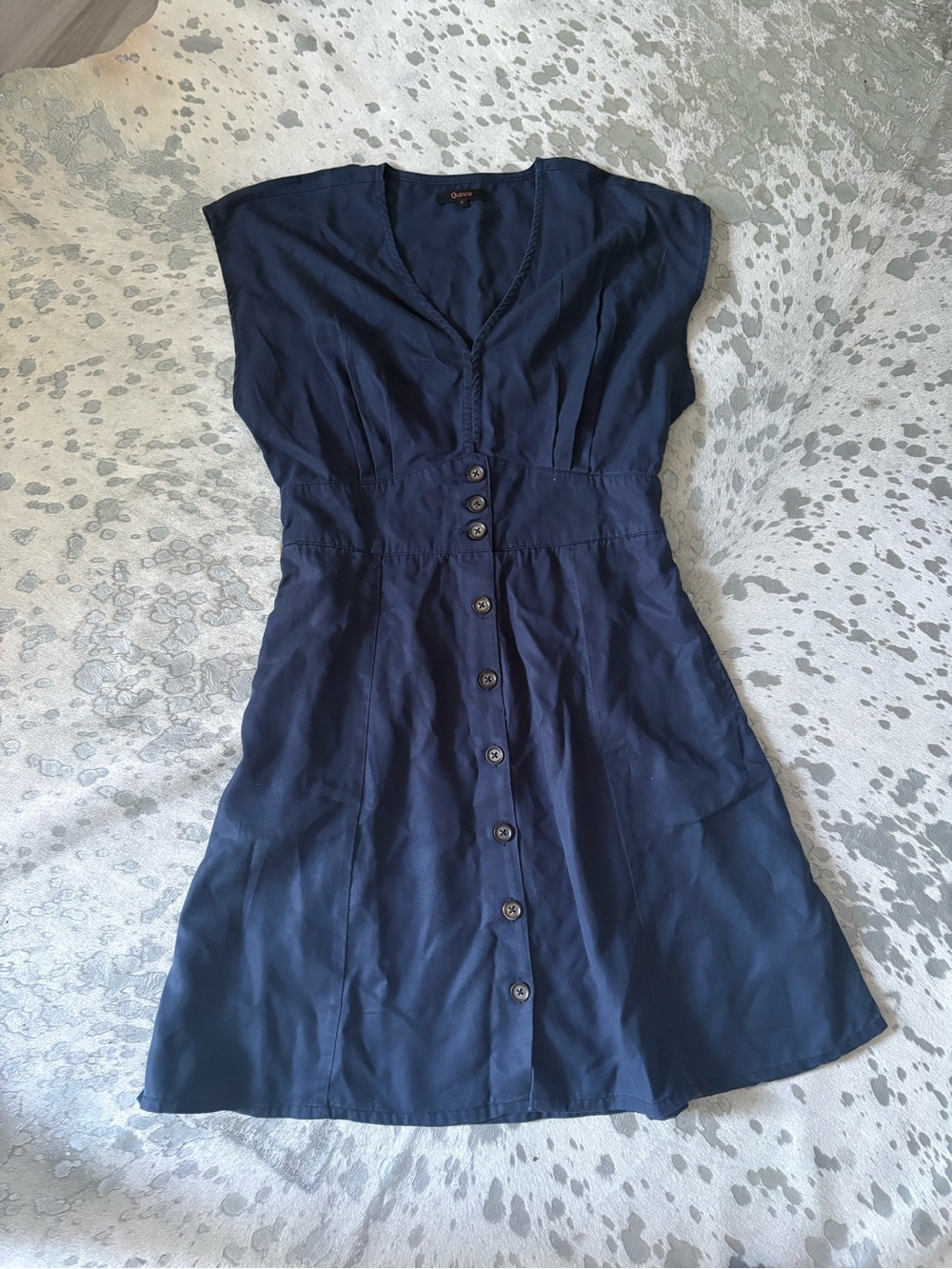 Quince Navy Button-Front Mini Dress